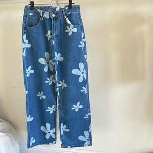 Ez Wear Floral Print Denim Jeans 70’s style